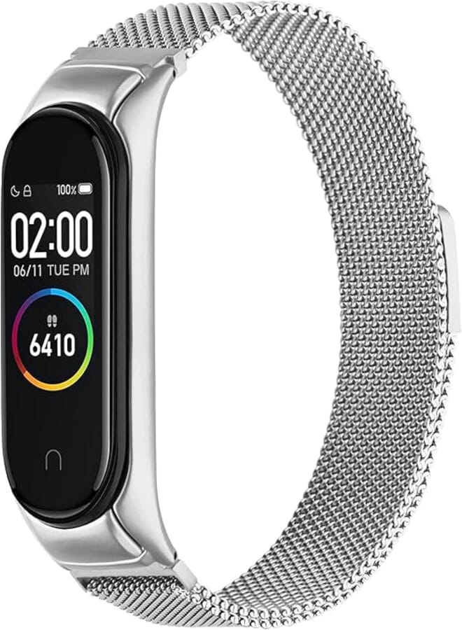 Mugust Stainless Steel Metal Magnet Strap Compatible With Xiaomi Mi Band 4/3, Replacement Bracelet for Mi Smart Band 4, Women Men (Silver), Classic